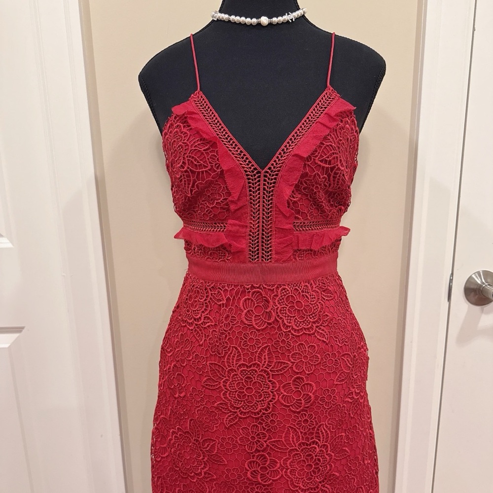 Self-Portrait Red Spaghetti Strap Midi Sundress